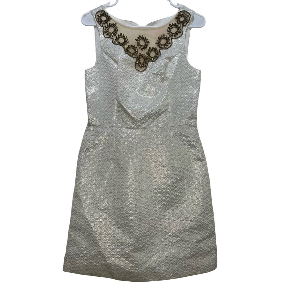 Lilly Pulitzer Wythe Jacquard Mini Dress Women 4 Ivory Civil Wedding Embellished - Picture 3 of 16